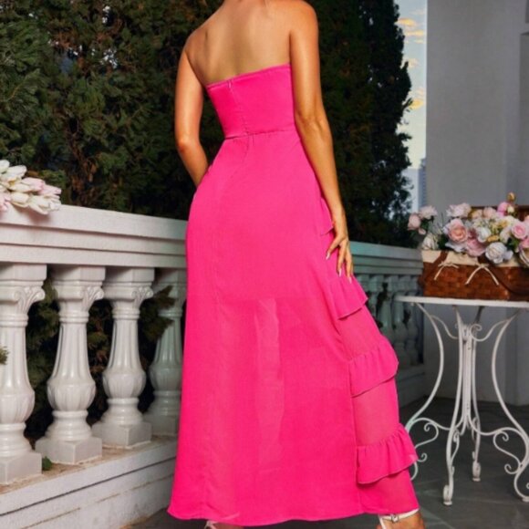 Glamaker Ruched Ruffle Hem Tube Dress - Picture 2 of 2